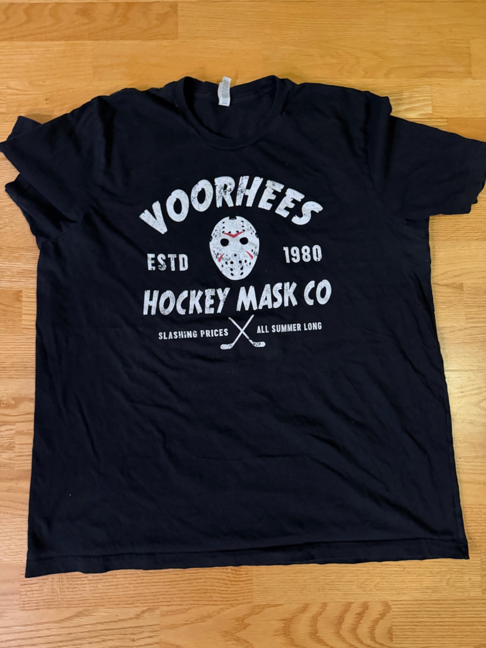 Halloween Black T-Shirt with White Hockey Mask Graphic